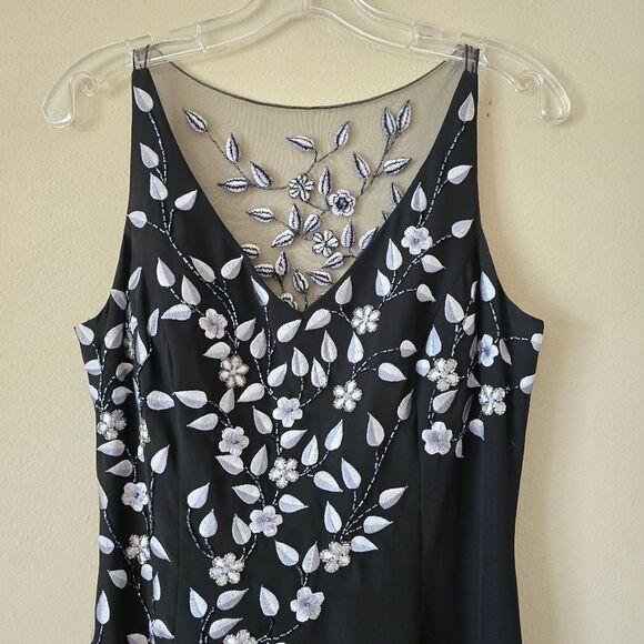 ASPEED Black Embroidered Maxi Dress Embellished Size M Vtg Y2k Prom Glam - Picture 9 of 16